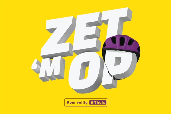 Grapfische tekst zet m op waarbij de P een helm op heeft